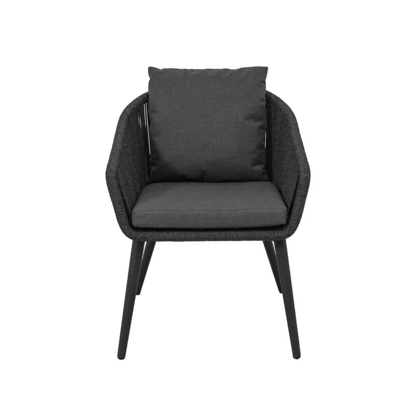 CASA DOMA "Ribera" Diningsessel Rundform, Rundrohr-Beine Edelstahl anthrazit, Sitz Rope anthrazit (vertikal rund), Kissen Tuvatextil® Panama grafito