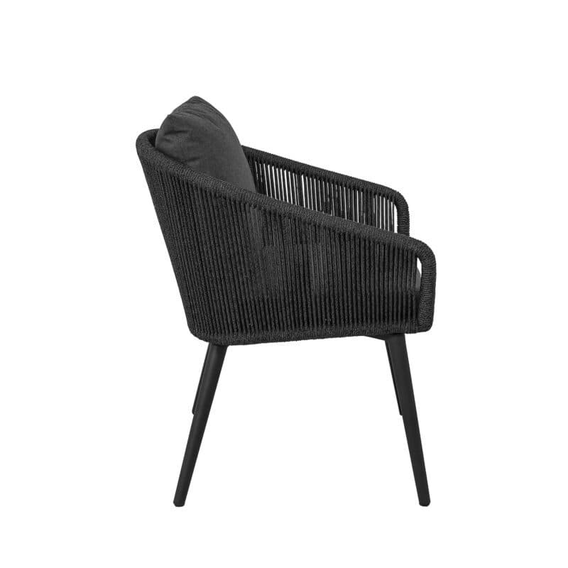 CASA DOMA "Ribera" Diningsessel Rundform, Rundrohr-Beine Edelstahl anthrazit, Sitz Rope anthrazit (vertikal rund), Kissen Tuvatextil® Panama grafito