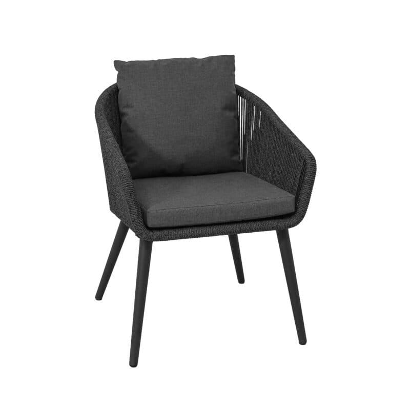 CASA DOMA "Ribera" Diningsessel Rundform, Rundrohr-Beine Edelstahl anthrazit, Sitz Rope anthrazit (vertikal rund), Kissen Tuvatextil® Panama grafito