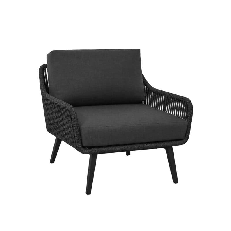 CASA DOMA "Ribera" Loungesessel L-Form, Vierkant-Beine Edelstahl anthrazit, Sitz Rope anthrazit (vertikal breit), Kissen Tuvatextil® Panama grafito
