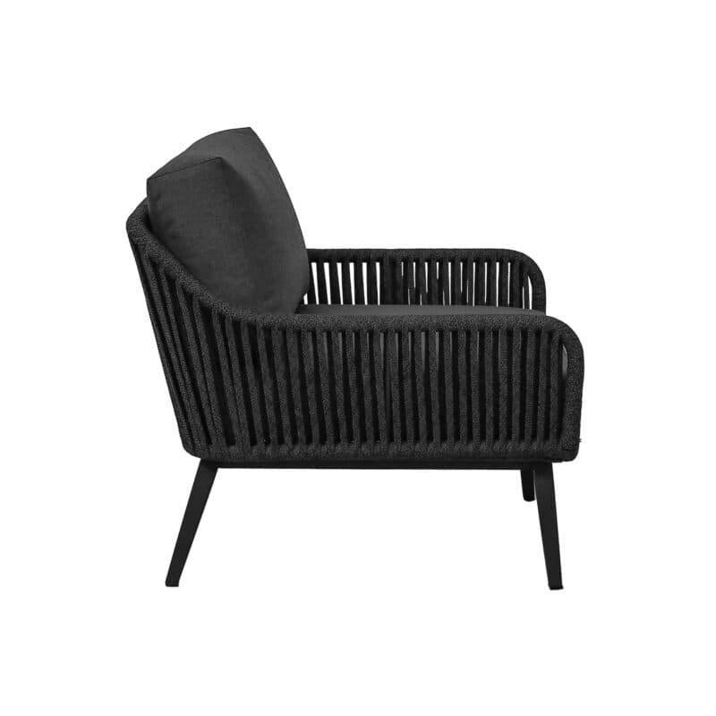 CASA DOMA "Ribera" Loungesessel L-Form, Vierkant-Beine Edelstahl anthrazit, Sitz Rope anthrazit (vertikal breit), Kissen Tuvatextil® Panama grafito