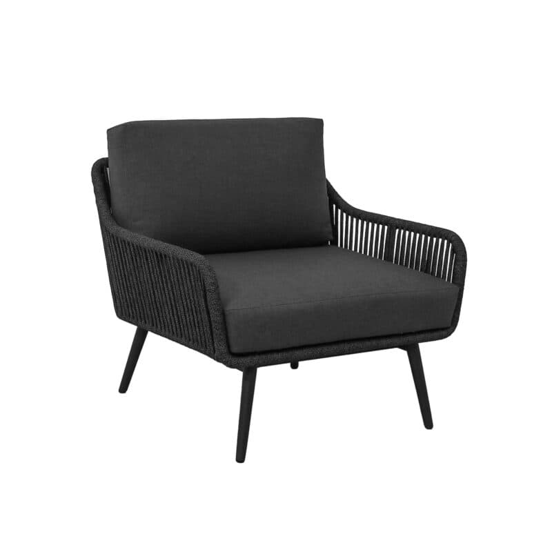 CASA DOMA "Ribera" Loungesessel L-Form, Rundrohr-Beine Edelstahl anthrazit, Sitz Rope anthrazit (vertikal breit), Kissen Tuvatextil® Panama grafito