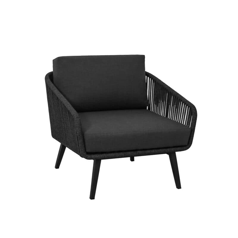 CASA DOMA "Ribera" Loungesessel Rundform, Vierkant-Beine Edelstahl anthrazit, Sitz Rope anthrazit (vertikal breit), Kissen Tuvatextil® Panama grafito