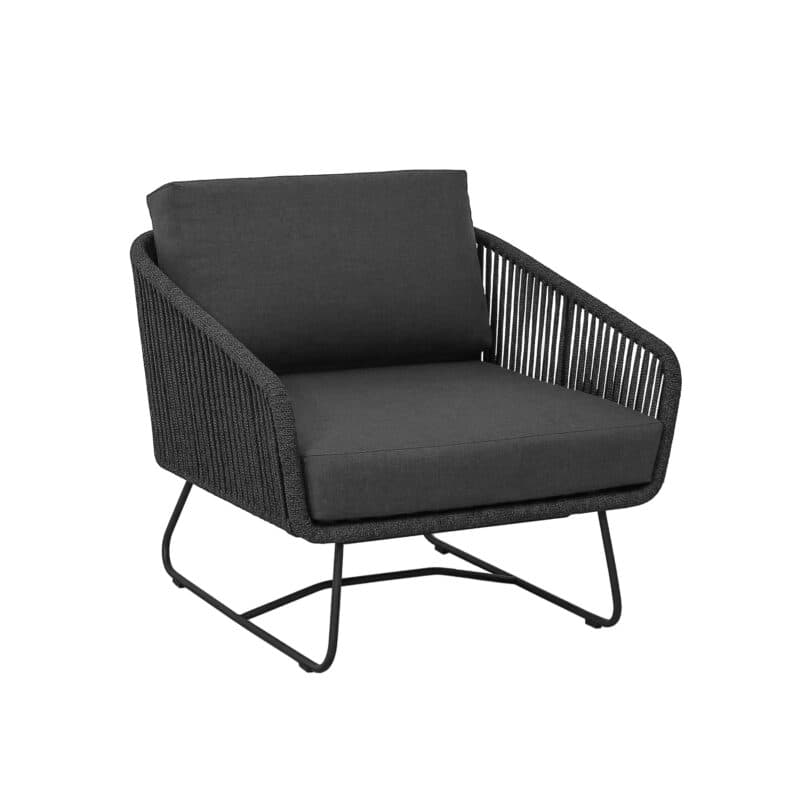 CASA DOMA "Ribera" Loungesessel Rundform, Kufengestell Edelstahl anthrazit, Sitz Rope anthrazit (vertikal breit), Kissen Tuvatextil® Panama grafito