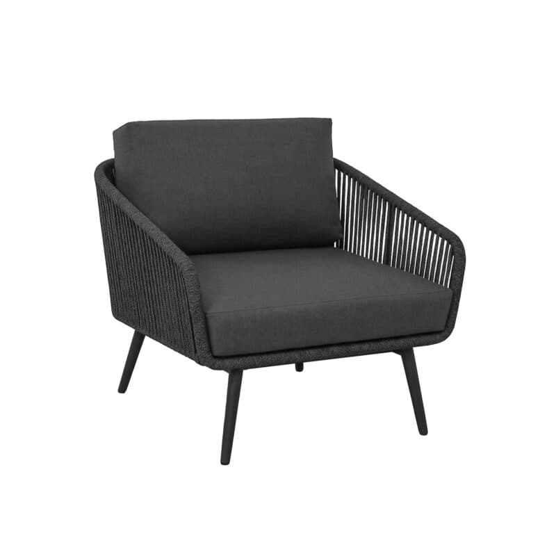 CASA DOMA "Ribera" Loungesessel Rundform, Rundrohr-Beine Edelstahl anthrazit, Sitz Rope anthrazit (vertikal breit), Kissen Tuvatextil® Panama grafito