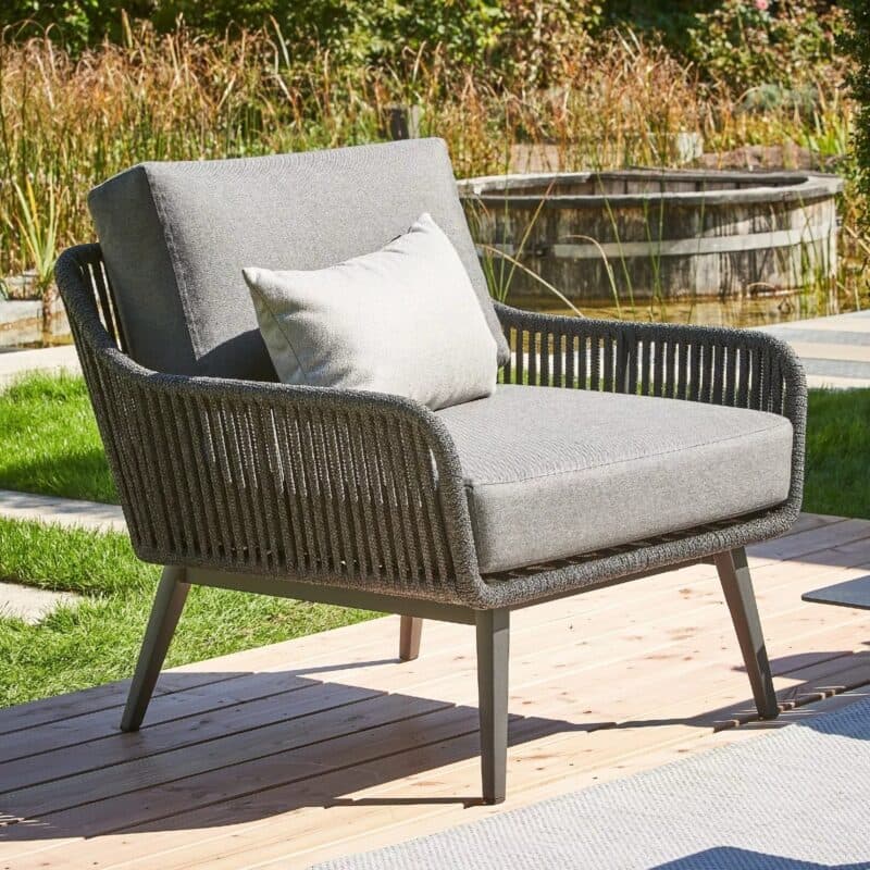 CASA DOMA "Ribera" Loungesessel L-Form, Vierkant-Beine Edelstahl anthrazit, Sitz Rope anthrazit, Kissen Tuvatextil® Panama grafito