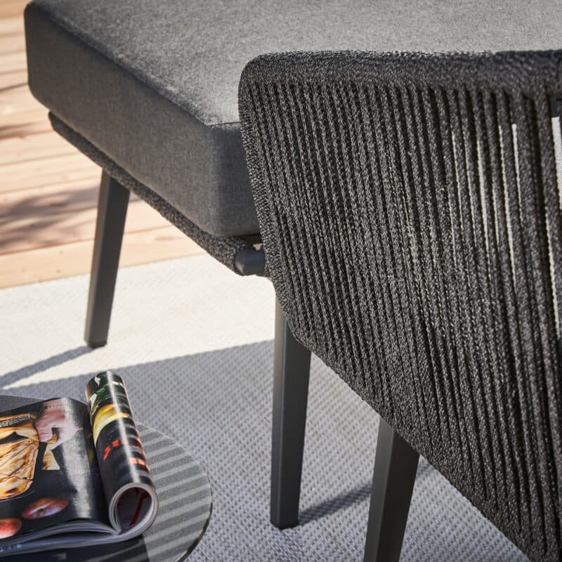 CASA DOMA "Ribera" Loungeset 3tlg., Rundform, Vierkant-Beine Edelstahl anthrazit, Rope anthrazit (vertikal breit), Polster Tuvatextil® Panama grafito, Loungetisch "Arista", Aluminium anthrazit