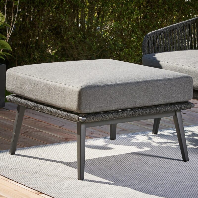 CASA DOMA "Ribera" Loungeset 3tlg., Rundform, Vierkant-Beine Edelstahl anthrazit, Rope anthrazit (vertikal breit), Polster Tuvatextil® Panama grafito, Loungetisch "Arista", Aluminium anthrazit