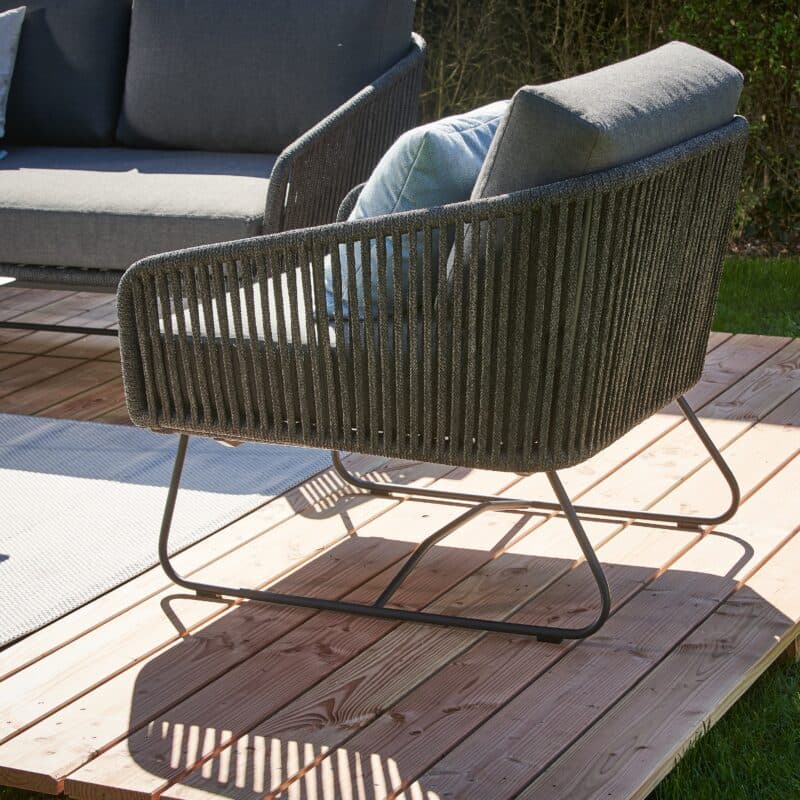 CASA DOMA "Ribera" Loungeset 4tlg., Rundform, Kufengestell Edelstahl anthrazit, Rope anthrazit (vertikal breit), Polster Tuvatextil® Panama grafito, Loungetisch "Arista", Aluminium anthrazit
