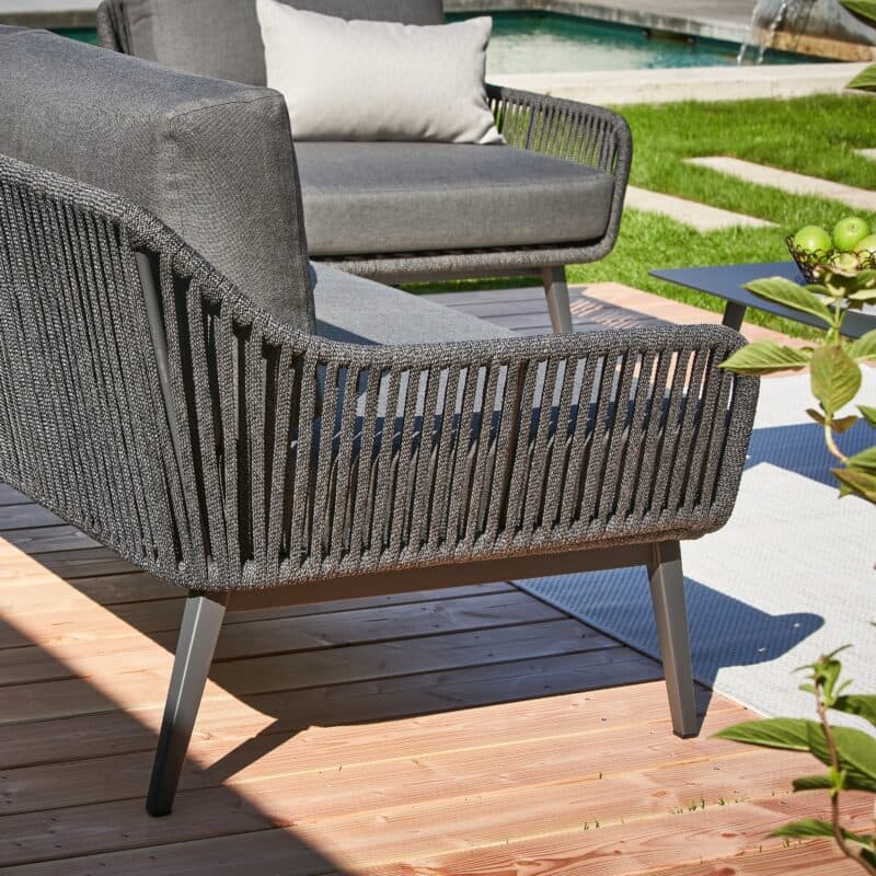CASA DOMA "Ribera" Loungeset 4tlg., L-Form, Vierkant-Beine Edelstahl anthrazit, Rope anthrazit (vertikal breit), Polster Tuvatextil® Panama grafito, Loungetisch "Arista", Aluminium anthrazit