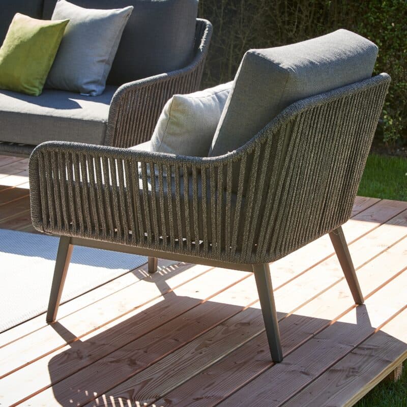CASA DOMA "Ribera" Loungeset 4tlg., L-Form, Vierkant-Beine Edelstahl anthrazit, Rope anthrazit (vertikal breit), Polster Tuvatextil® Panama grafito, Loungetisch "Arista", Aluminium anthrazit