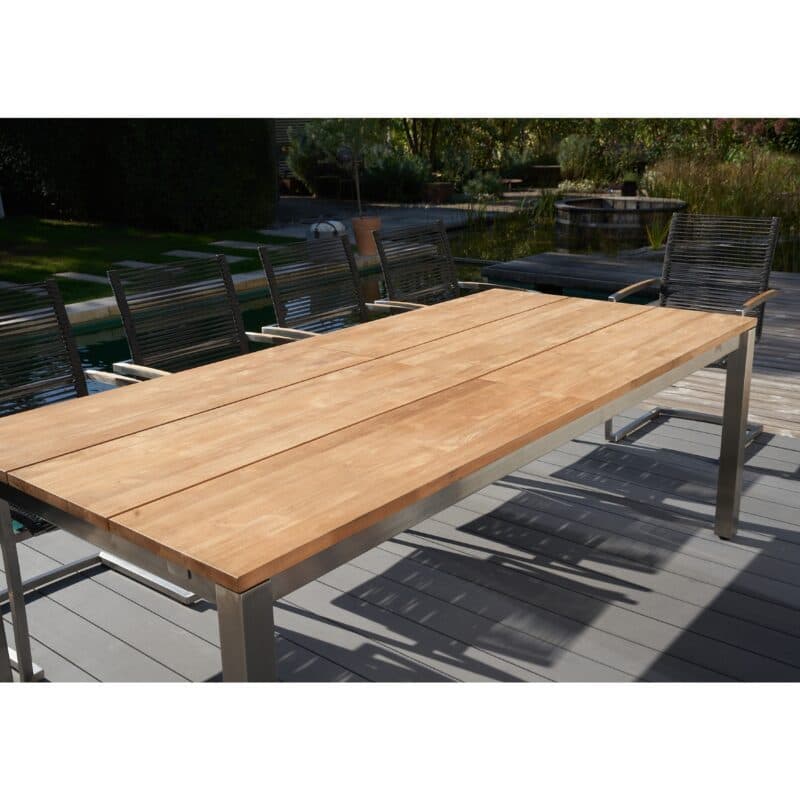 CASA DOMA "Varano" Ausziehtisch 210/310x100 cm, Gestell Edelstahl gebürstet, Tischplatte Teak