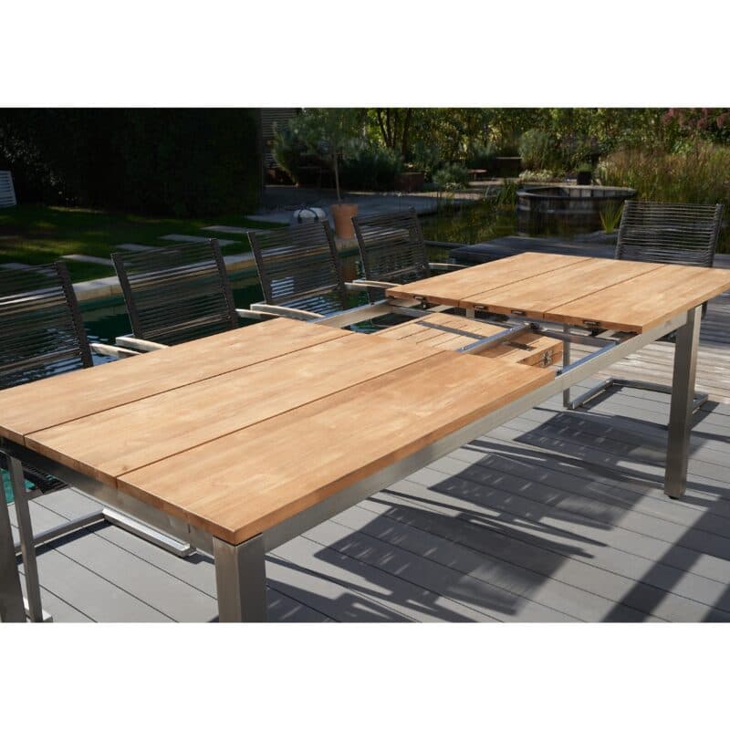CASA DOMA "Varano" Ausziehtisch 210/310x100 cm, Gestell Edelstahl gebürstet, Tischplatte Teak