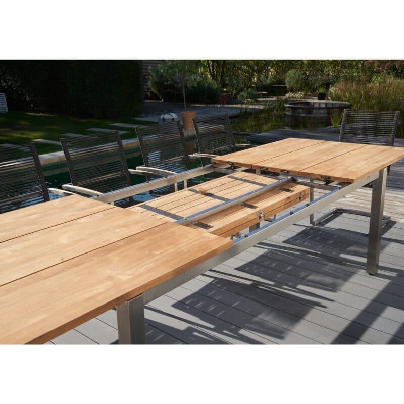 CASA DOMA "Varano" Ausziehtisch 210/310x100 cm, Gestell Edelstahl gebürstet, Tischplatte Teak