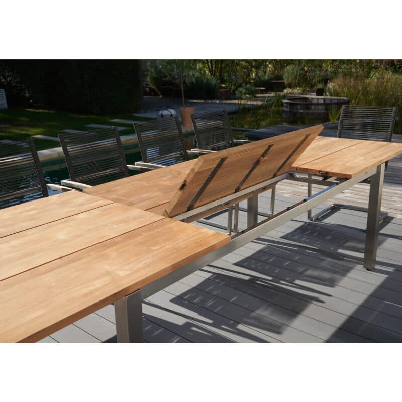 CASA DOMA "Varano" Ausziehtisch 210/310x100 cm, Gestell Edelstahl gebürstet, Tischplatte Teak