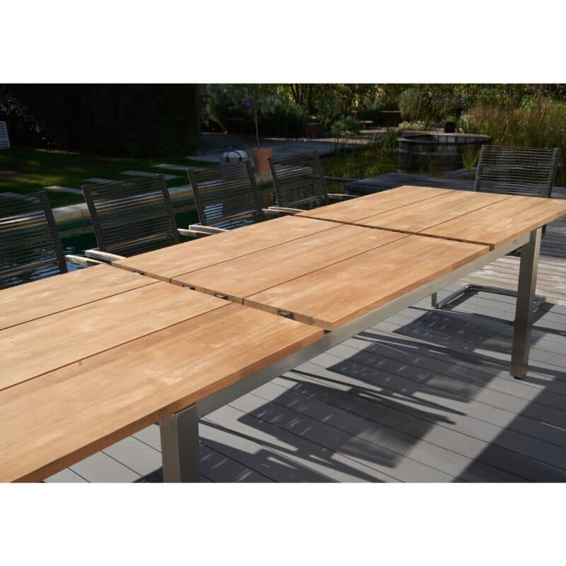 CASA DOMA "Varano" Ausziehtisch 210/310x100 cm, Gestell Edelstahl gebürstet, Tischplatte Teak