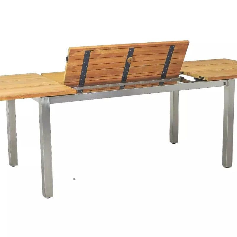CASA DOMA "Varano" Ausziehtisch 160/260x90 cm, Gestell Edelstahl gebürstet, Tischplatte Teak