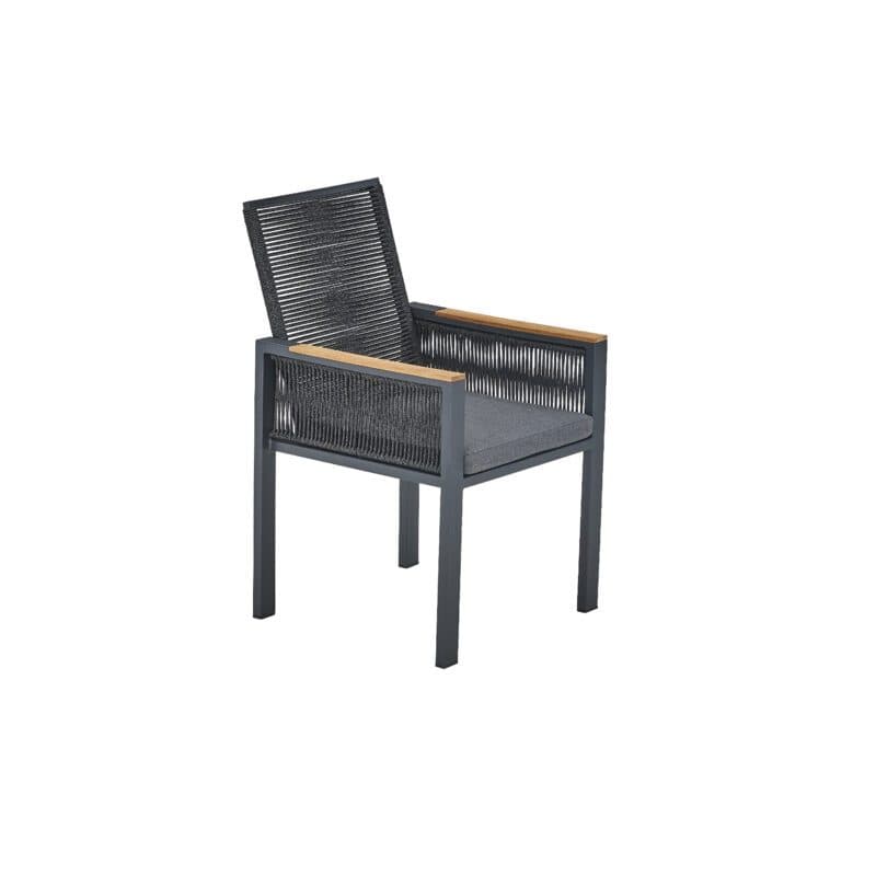 CASA DOMA "Carpino" Diningsessel, Aluminium anthrazit, Rope, Armlehnen Teakholz, Sitzkissen Tuvatextil® Farbe Panama Grafito