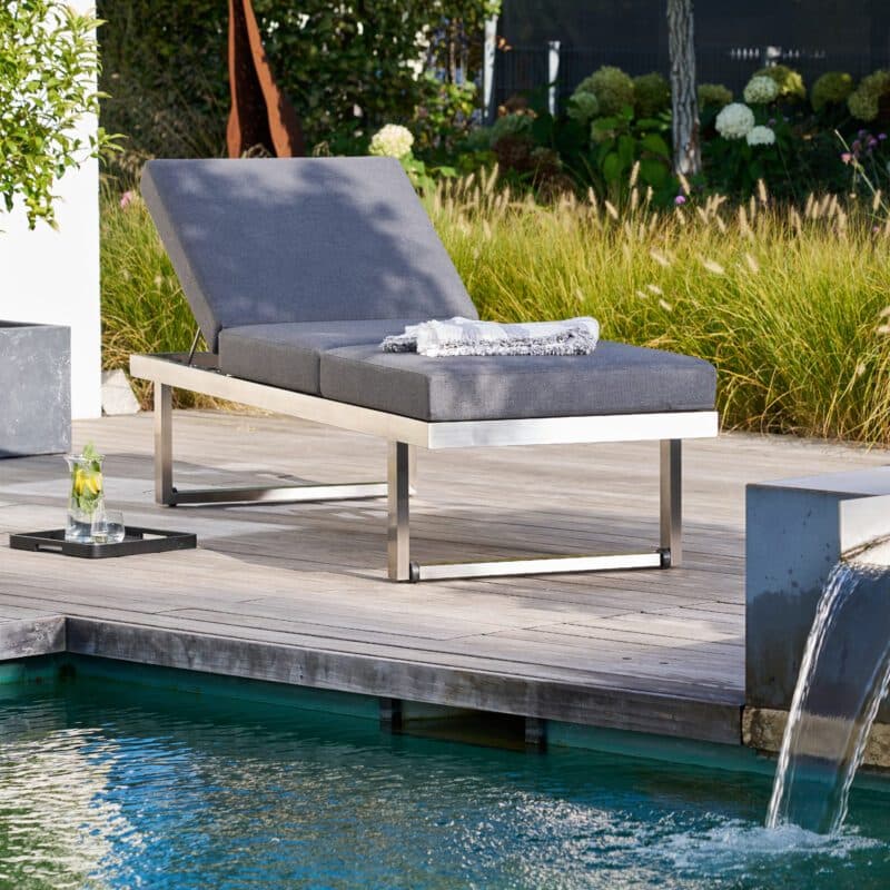 CASA DOMA "Aragona" DINING Lounge 3-Sitzer, Höhe 39/49 cm, Gestell Edelstahl, Sitzkissen Tuvatextil® Panama grafito