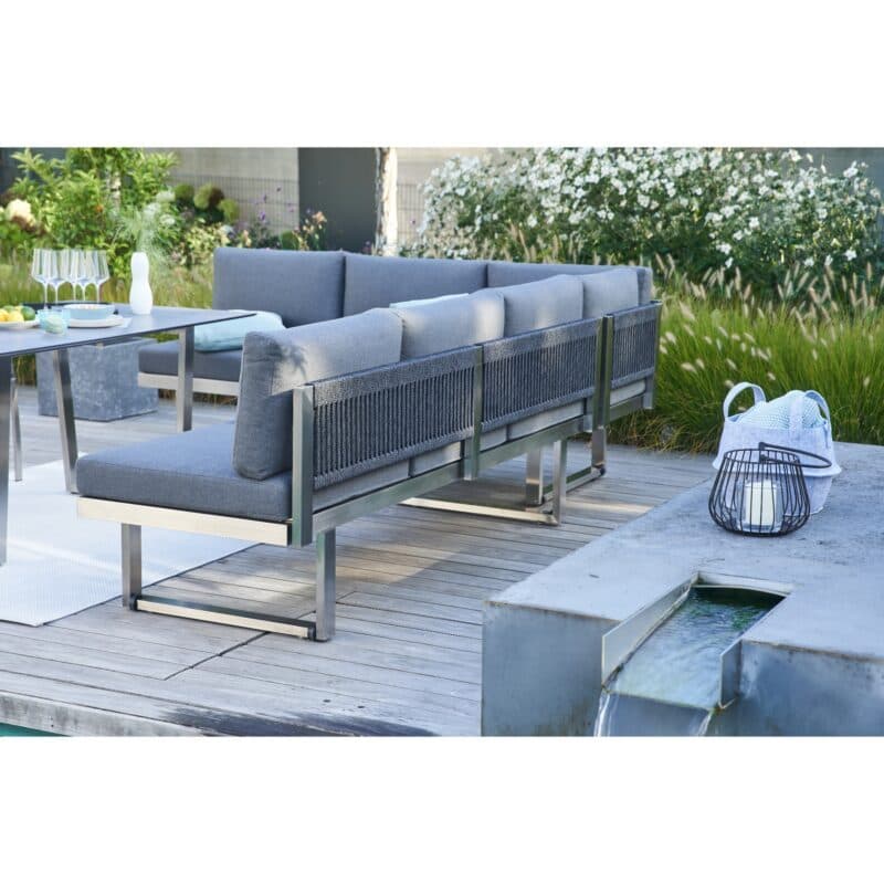 CASA DOMA "Aragona" Loungeserie, 3-Sitzer mit Dininghöhe, Gestell Edelstahl gebürstet, Rückenlehne Rope anthrazit