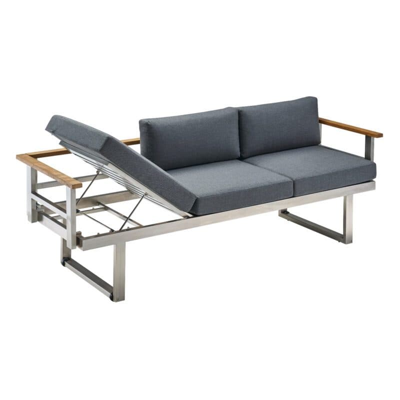 CASA DOMA "Aragona" 3-Sitzer Loungesofa, Edelstahl gebürstet, Teak, Polster Tuvatextil® Panama grafito