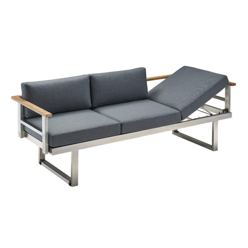 CASA DOMA "Aragona" 3-Sitzer Loungesofa, Edelstahl gebürstet, Teak, Polster Tuvatextil® Panama grafito