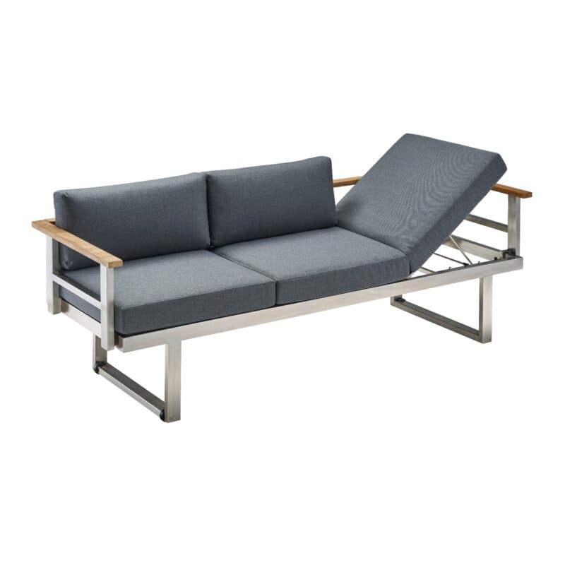 CASA DOMA "Aragona" 3-Sitzer Loungesofa, Edelstahl gebürstet, Teak, Polster Tuvatextil® Panama grafito