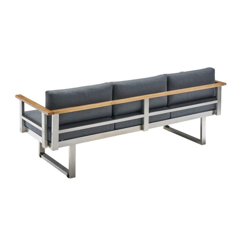 CASA DOMA "Aragona" 3-Sitzer Loungesofa, Edelstahl gebürstet, Teak, Polster Tuvatextil® Panama grafito