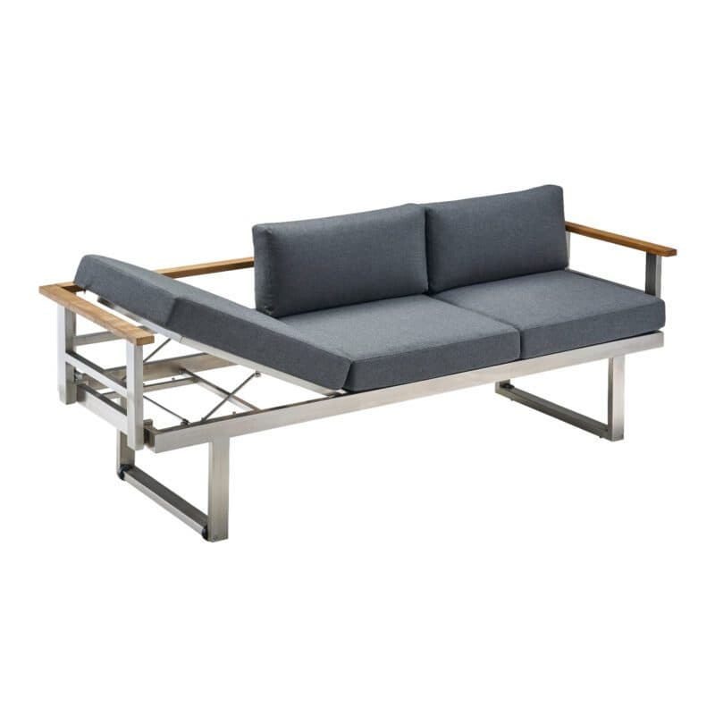 CASA DOMA "Aragona" 3-Sitzer Loungesofa, Edelstahl gebürstet, Teak, Polster Tuvatextil® Panama grafito