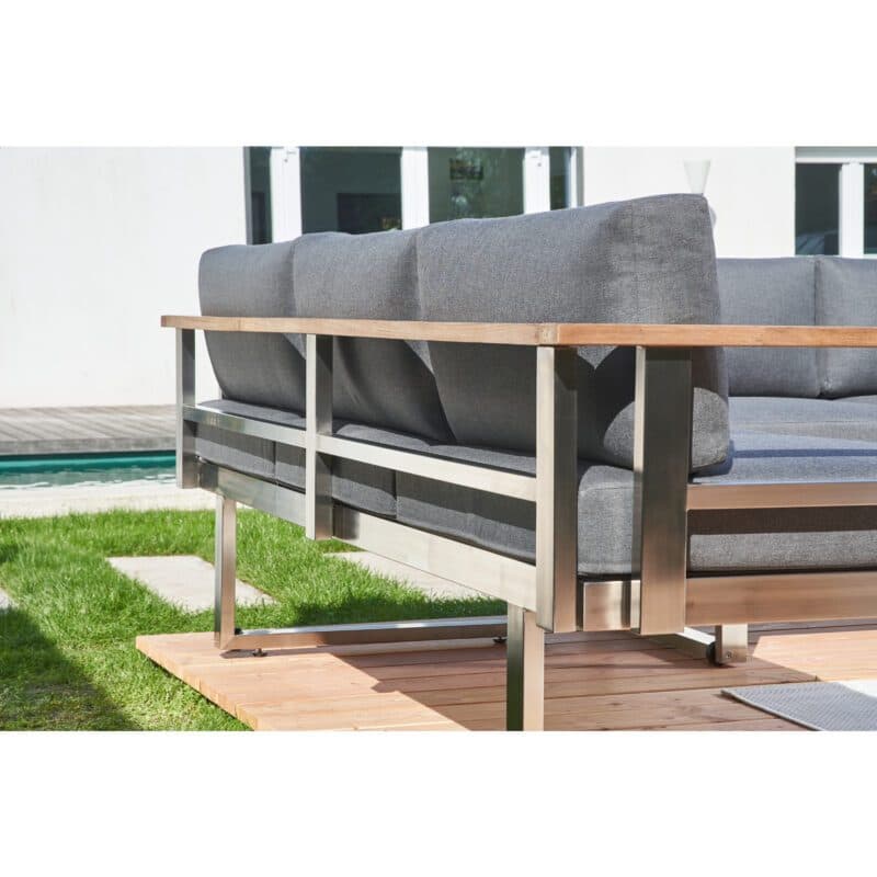 CASA DOMA "Aragona" Loungeset 3-tlg., Gestelle Edelstahl gebürstet, Polster Tuvatextil® Panama grafito,, Loungetisch mit Teakplatte