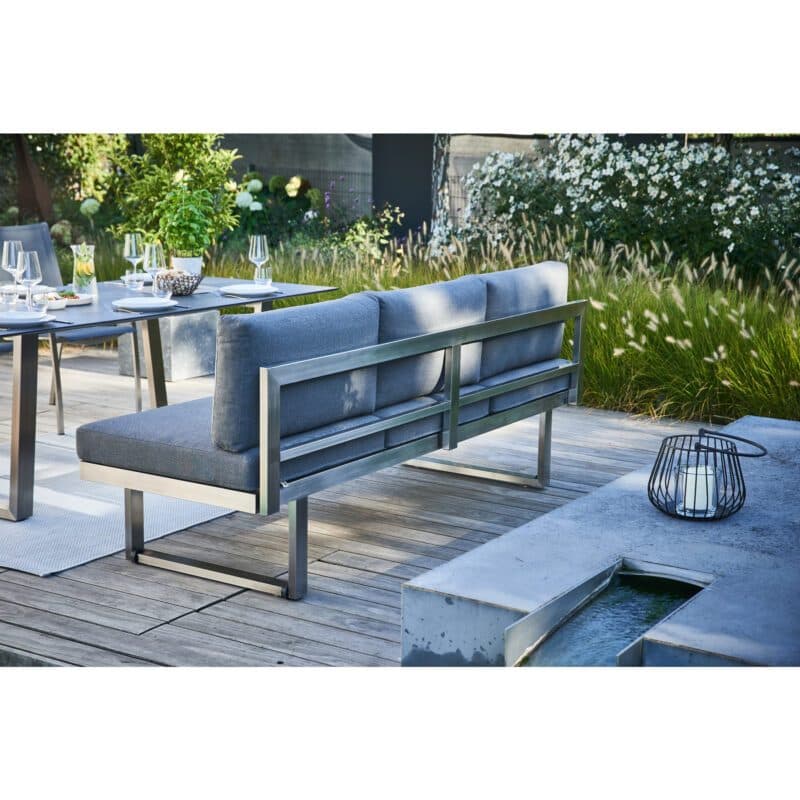 CASA DOMA "Aragona" Lounge 3-Sitzer mit Rückenlehne, Gestell Edelstahl, Sitzkissen Tuvatextil® Panama grafito