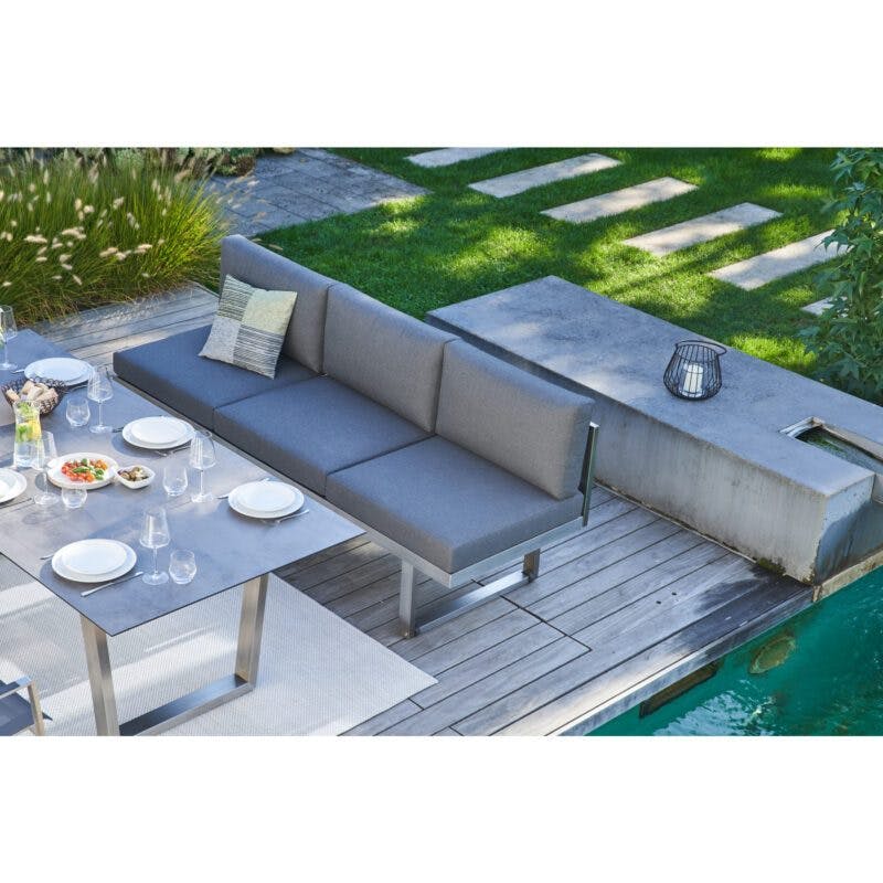 CASA DOMA "Aragona" Lounge 3-Sitzer mit Rückenlehne, Gestell Edelstahl, Sitzkissen Tuvatextil® Panama grafito