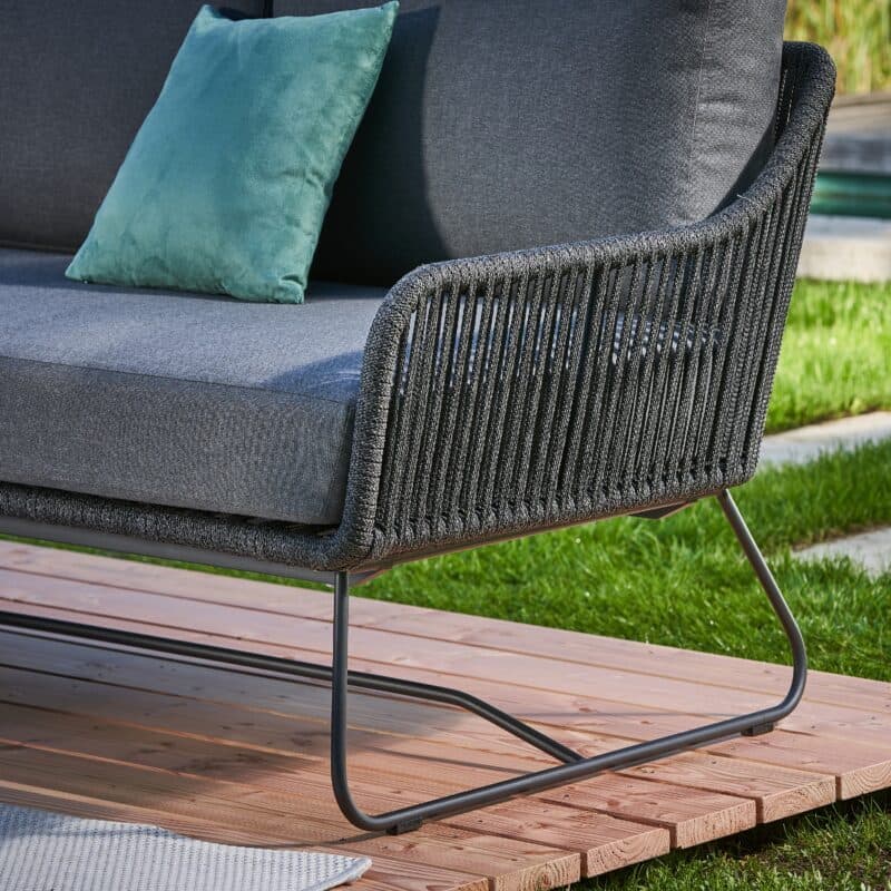 CASA DOMA "Ribera" Lounge, L-Form, Kufengestell Edelstahl anthrazit, Rope anthrazit (vertikal breit), Polster Tuvatextil® Panama grafito