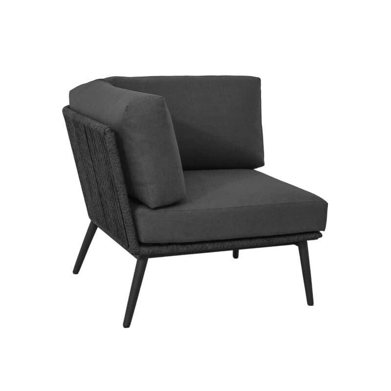 CASA DOMA "Ribera" Lounge-Eckteil, Rundrohr-Beine Edelstahl anthrazit, Sitz Rope anthrazit (vertikal breit), Kissen Tuvatextil® Panama grafito