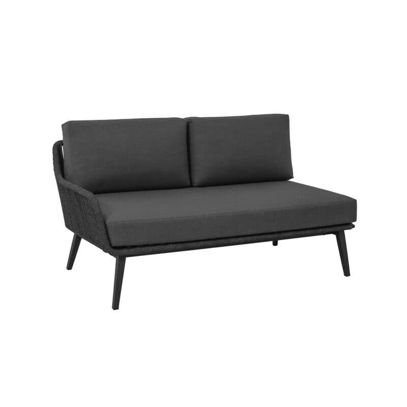 CASA DOMA "Ribera" 2-Sitzer Seitenteil links L-Form, Vierkant-Beine Edelstahl anthrazit, Sitz Rope anthrazit (vertikal breit), Kissen Tuvatextil® Panama grafito