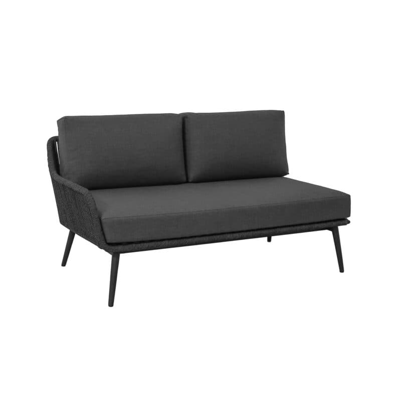 CASA DOMA "Ribera" 2-Sitzer Seitenteil links L-Form, Rundrohr-Beine Edelstahl anthrazit, Sitz Rope anthrazit (vertikal breit), Kissen Tuvatextil® Panama grafito