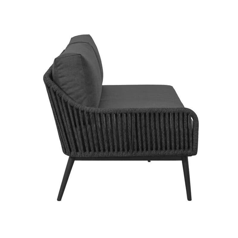 CASA DOMA "Ribera" 2-Sitzer Seitenteil links L-Form, Rundrohr-Beine Edelstahl anthrazit, Sitz Rope anthrazit (vertikal breit), Kissen Tuvatextil® Panama grafito