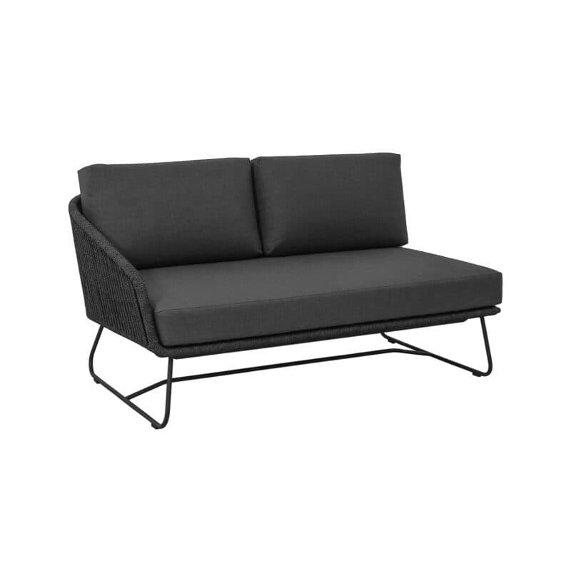 CASA DOMA "Ribera" 2-Sitzer Seitenteil links Rundform, Kufengestell Edelstahl anthrazit, Sitz Rope anthrazit (vertikal breit), Kissen Tuvatextil® Panama grafito