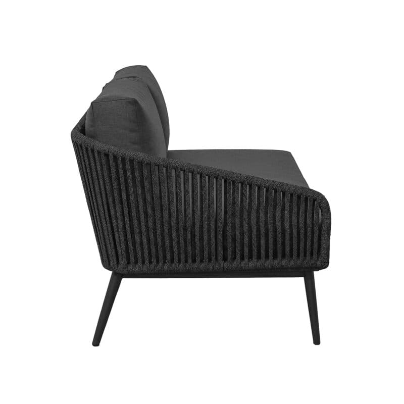 CASA DOMA "Ribera" 2-Sitzer Seitenteil links Rundform, Rundrohr-Beine Edelstahl anthrazit, Sitz Rope anthrazit (vertikal breit), Kissen Tuvatextil® Panama grafito