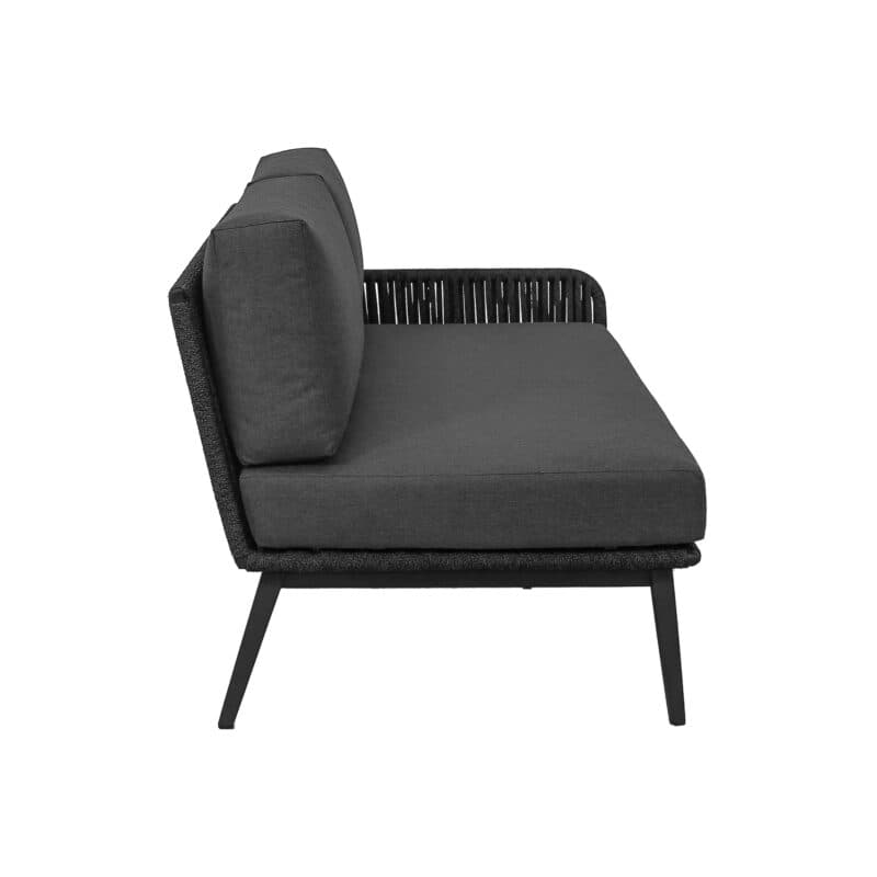 CASA DOMA "Ribera" 2-Sitzer Seitenteil rechts L-Form, Vierkant-Beine Edelstahl anthrazit, Sitz Rope anthrazit (vertikal breit), Kissen Tuvatextil® Panama grafito
