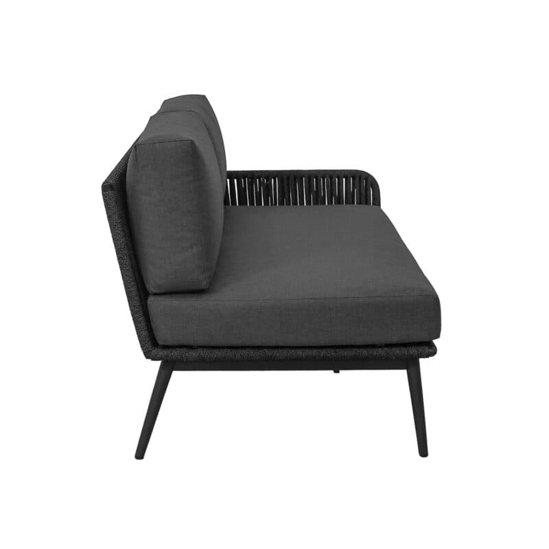 CASA DOMA "Ribera" 2-Sitzer Seitenteil rechts L-Form, Rundrohr-Beine Edelstahl anthrazit, Sitz Rope anthrazit (vertikal breit), Kissen Tuvatextil® Panama grafito