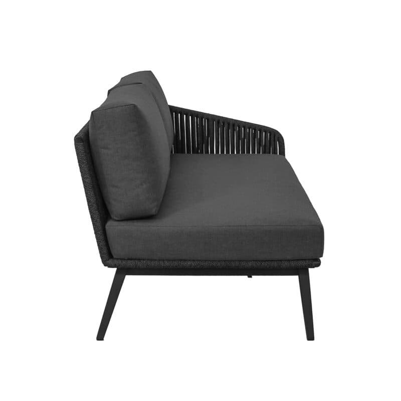 CASA DOMA "Ribera" 2-Sitzer Seitenteil rechts Rundform, Vierkant-Beine Edelstahl anthrazit, Sitz Rope anthrazit (vertikal breit), Kissen Tuvatextil® Panama grafito