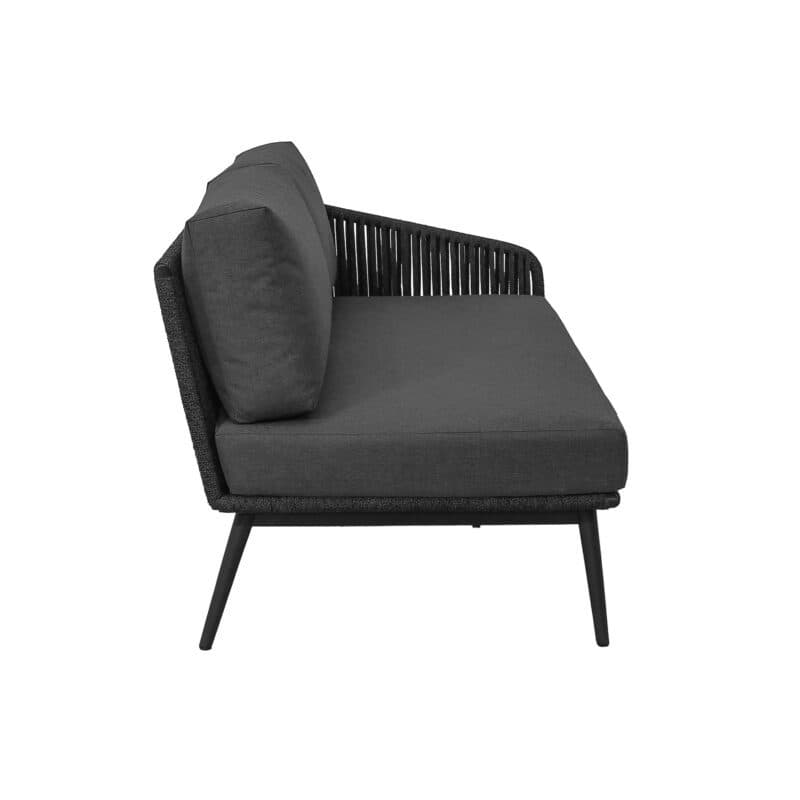 CASA DOMA "Ribera" 2-Sitzer Seitenteil rechts Rundform, Rundrohr-Beine Edelstahl anthrazit, Sitz Rope anthrazit (vertikal breit), Kissen Tuvatextil® Panama grafito