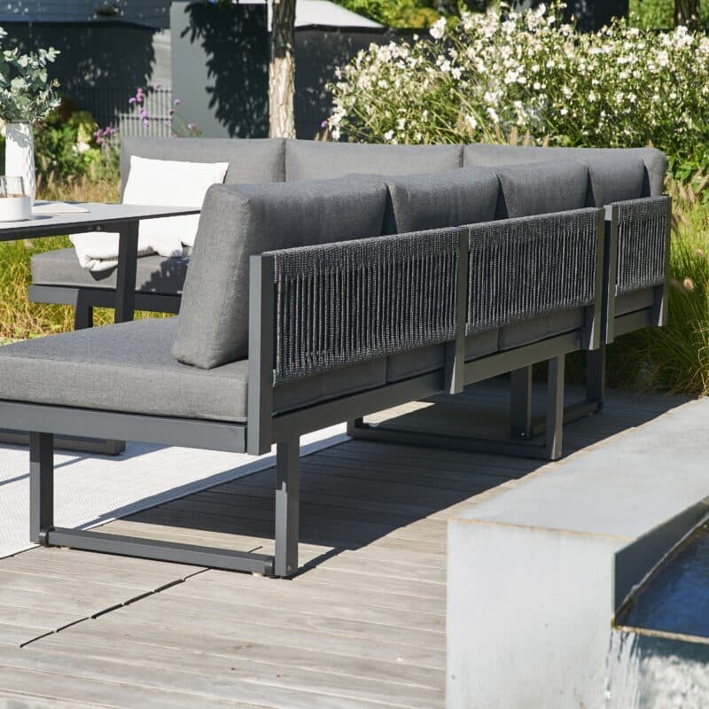 CASA DOMA "Aragona/Falerna/Mineo" Diningset, Ecklounge mit Gestell Alu anthrazit und Rope, Polster Tuvatextil® Panama grafito, Stühle mit Gestell Edelstahl anhrazit und Rope und Tisch mit Gestell Edelstahl anthrazit und HPL-Platte
