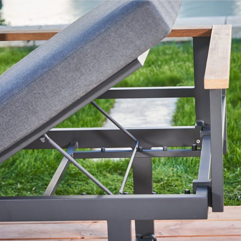 CASA DOMA "Aragona" Loungemodul, Gestell Aluminium anthrazit, Teakleiste an Arm- und Rückenlehne, Polster Tuvatextil® Panama grafito, Kopfteil verstellbar