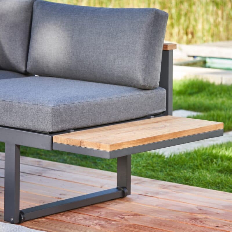 CASA DOMA "Aragona" Loungemodul, Gestell Aluminium anthrazit, Polster Tuvatextil® Panama grafito, Teakablage