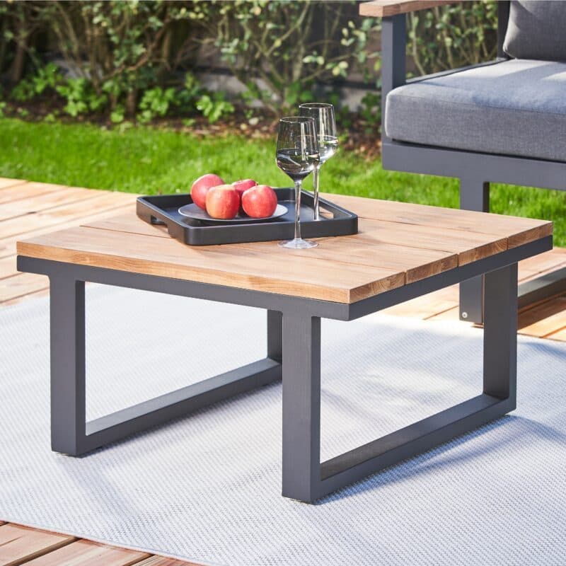 CASA DOMA "Aragona" Loungetisch, Gestell Aluminium anthrazit, Teakplatte
