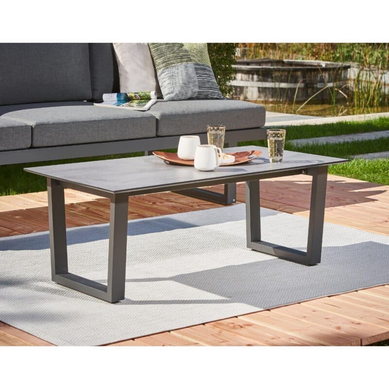 CASA DOMA "Aragona/Falerna" Loungeset 2-tlg., Sofa mit Gestell Aluminium anthrazit, Polster Tuvatextil® Panama grafito, Loungetisch mit Gestell Edelstahl anthrazit und HPL-Platte