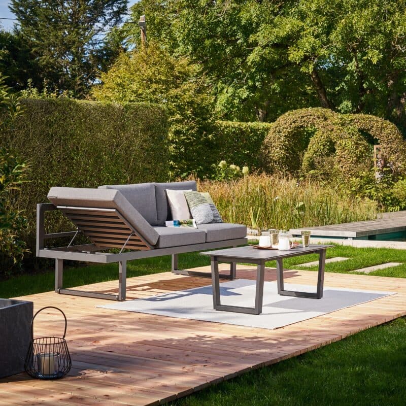 CASA DOMA "Aragona/Falerna" Loungeset 2-tlg., Sofa mit Gestell Aluminium anthrazit, Polster Tuvatextil® Panama grafito, Loungetisch mit Gestell Edelstahl anthrazit und HPL-Platte