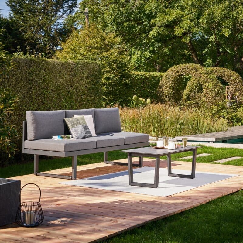 CASA DOMA "Aragona/Falerna" Loungeset 2-tlg., Sofa mit Gestell Aluminium anthrazit, Polster Tuvatextil® Panama grafito, Loungetisch mit Gestell Edelstahl anthrazit und HPL-Platte
